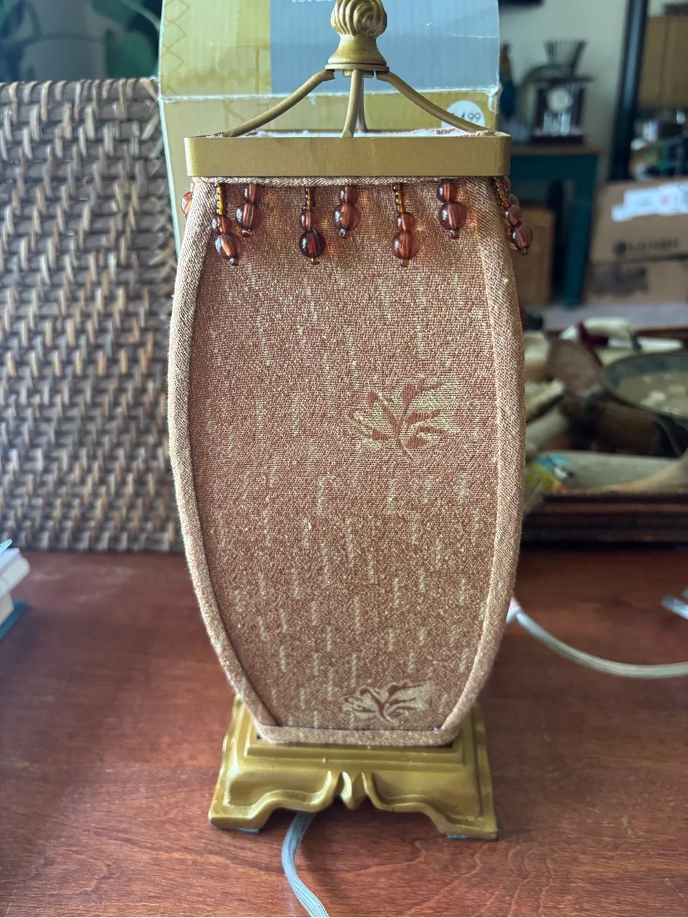 Interior Accents mini torch lamp w distinctive beaded fabric shade & resin base